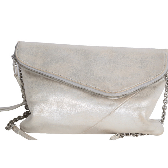 Hobo International Jessa Metallic Gray Leather Convertible Shoulder Bag Clutch - Picture 8 of 10